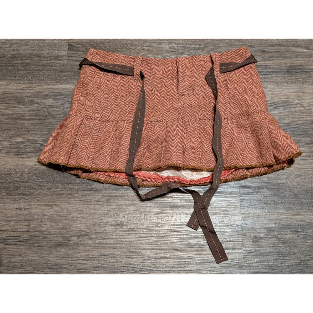 Abercrombie & Fitch Wool Herringbone Pleated Mini Skirt Rust Orange Brown Size 4